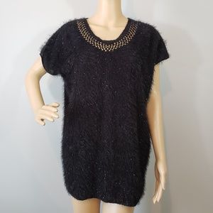 Le Queen Embellished Neck Fuzzy Oversized Sweater